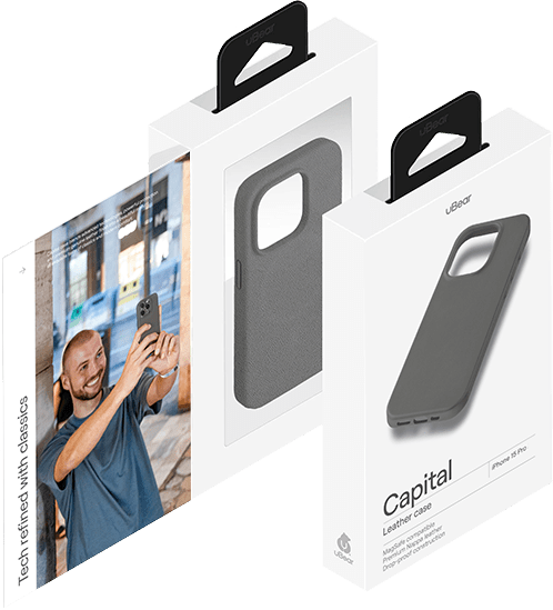 Чехол защитный uBear Capital для iPhone 15 Pro, Натуральная кожа c MagSafe, Серый