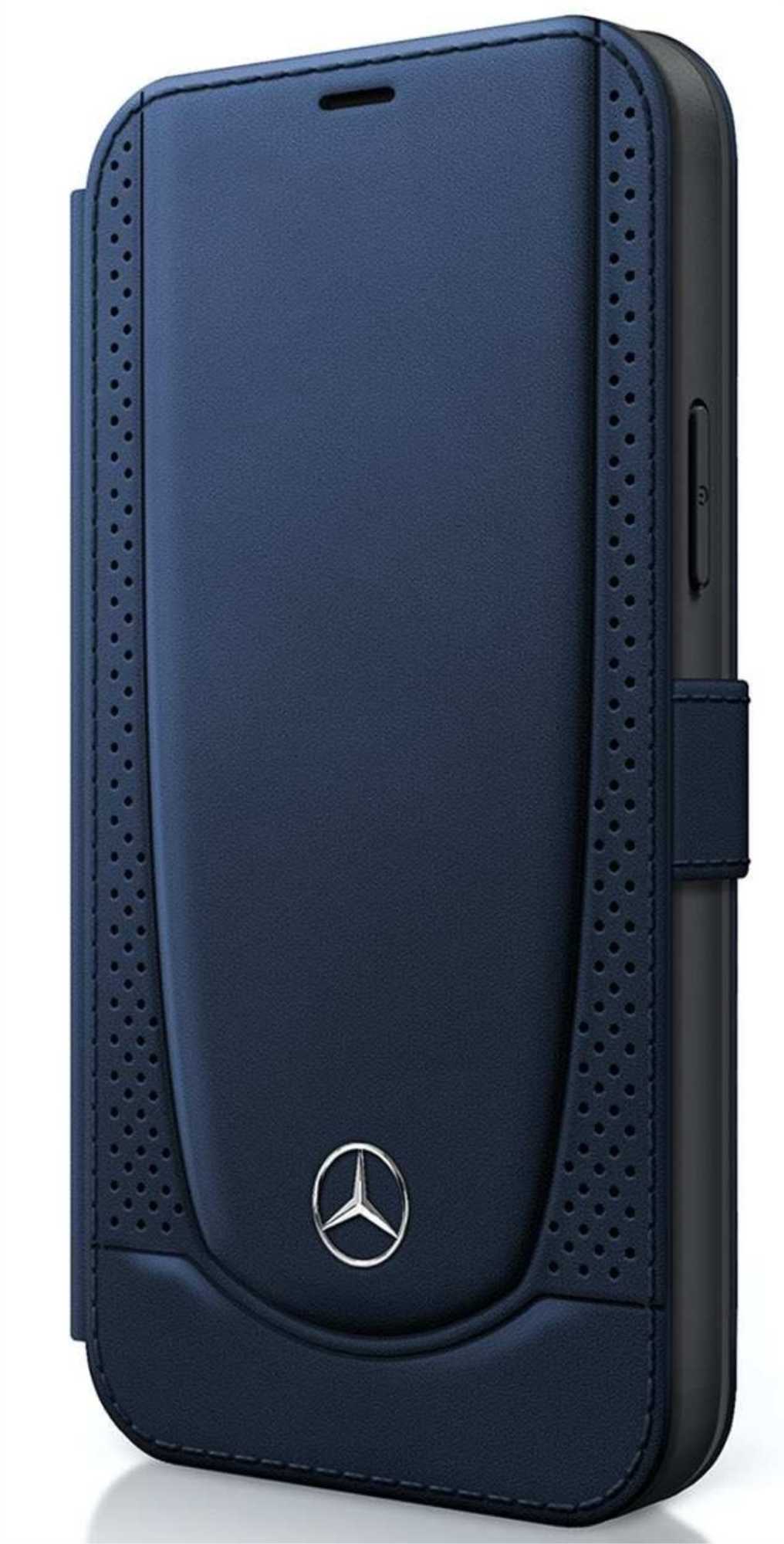 Чехол Mercedes для iPhone 12 Pro Max, Натуральная кожа Urban гладкая/перфорированная книжного типа, Синий