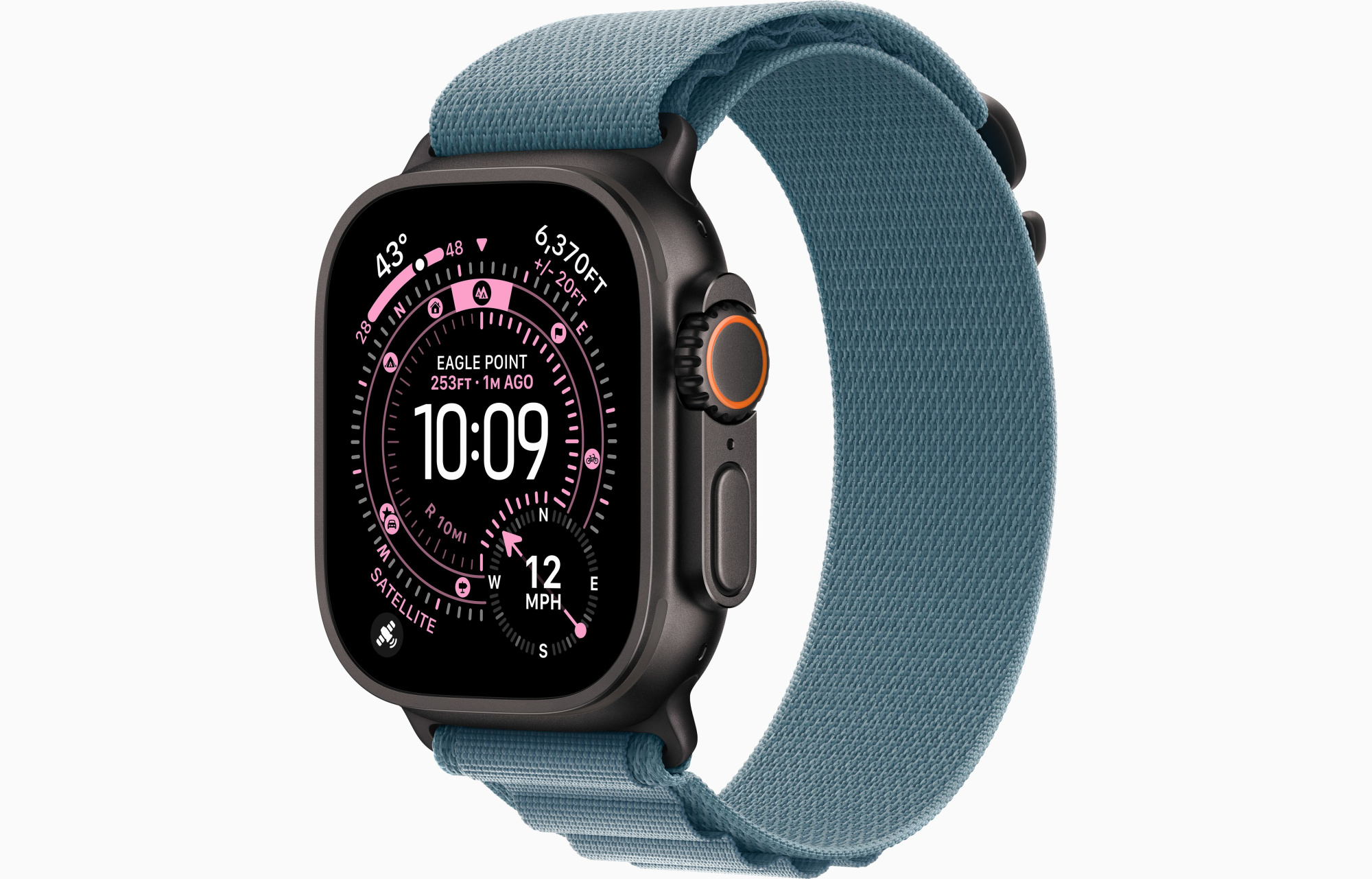 Apple Watch Ultra 3 GPS, 49 мм, корпус из черного титана, ремешок Alpine Loop голубого цвета M