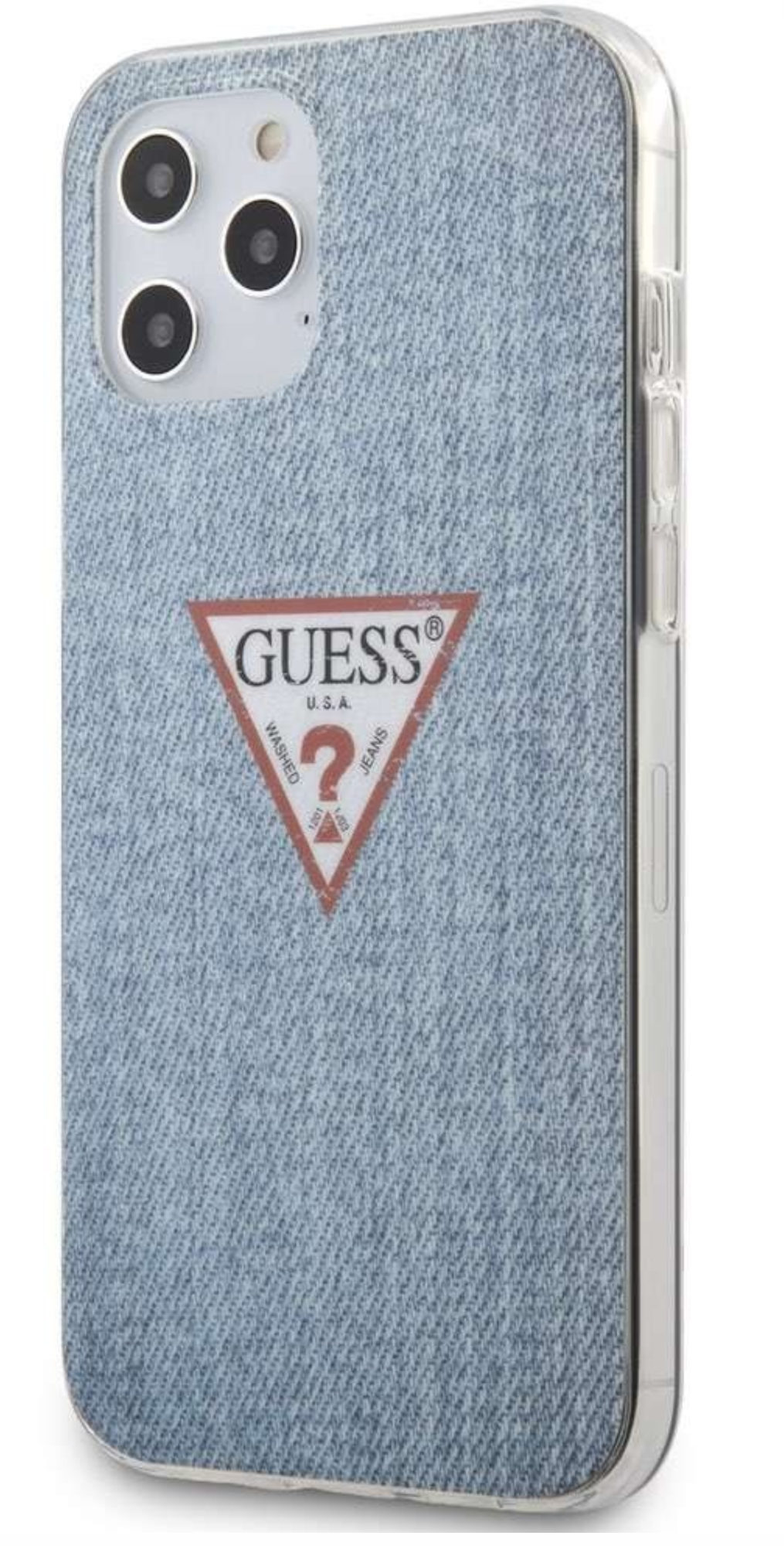 Чехол Guess для iPhone 12 Pro Max PC/TPU, Джинсовый треугольник с логотипом, Синий