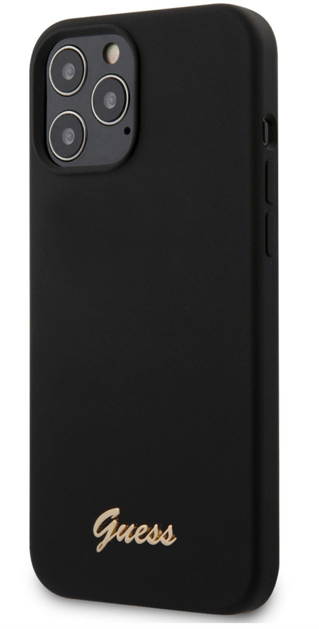 Чехол Guess для iPhone 12/12 Pro, Силикон с золотым металлическим логотипом, Черный