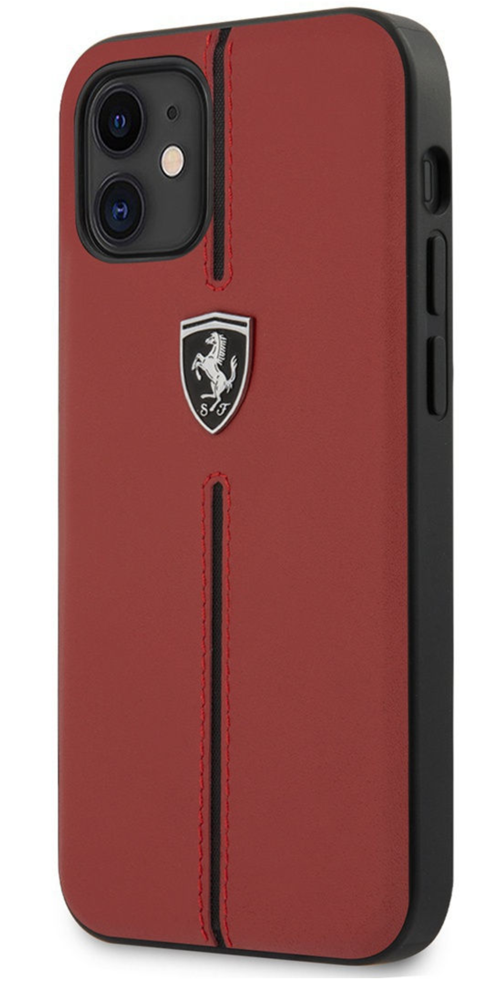 Чехол Ferrari для iPhone 12 mini, Полоска из натуральной кожи/нейлона, Красный