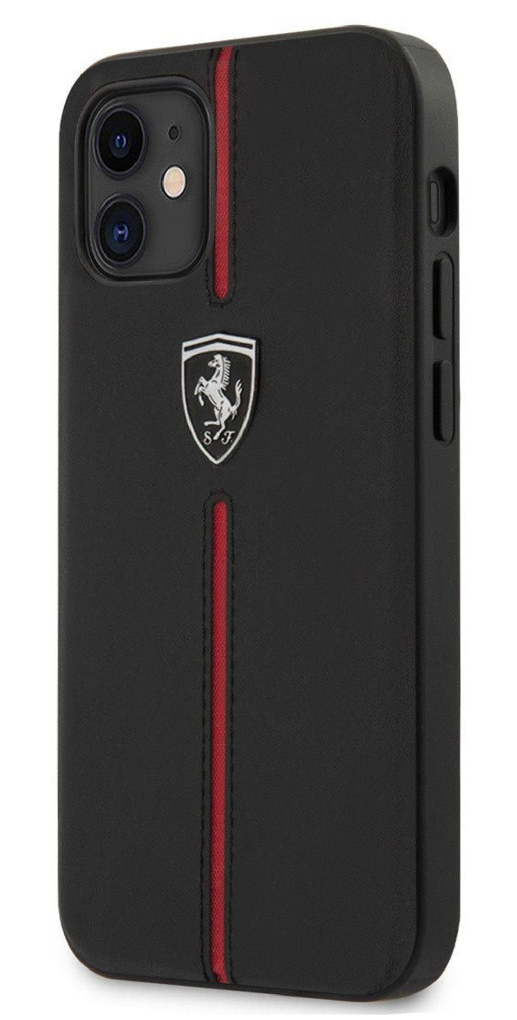 Чехол Ferrari для iPhone 12 mini, Полоска из натуральной кожи/нейлона, Черный