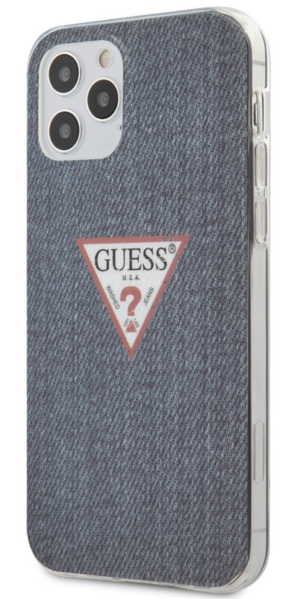 Чехол Guess для iPhone 12 Pro Max PC/TPU, Джинсовый треугольник с логотипом, Темно-синий