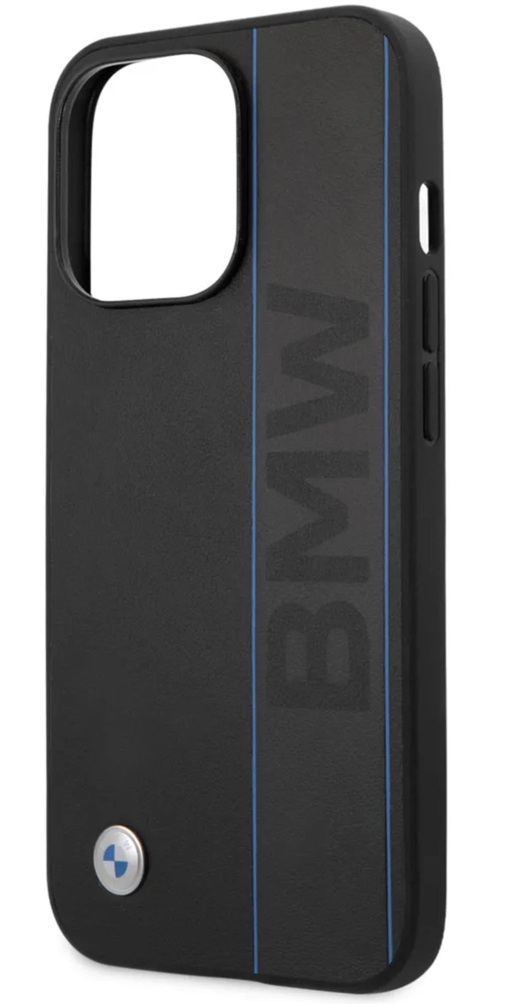 Чехол BMW Натуральная кожа с синими линиями для Apple iPhone 13 Pro Max, Черный