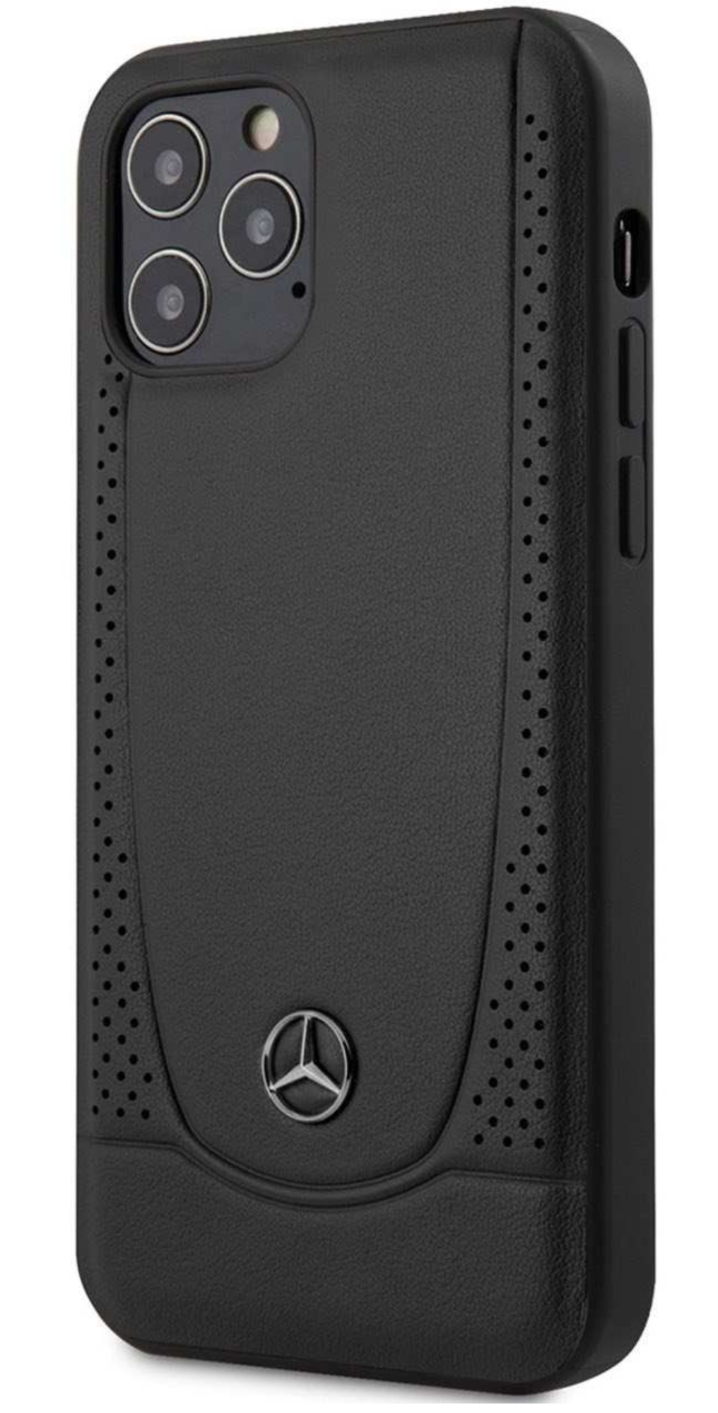 Чехол Mercedes для iPhone 12/12 Pro, Натуральная кожа Urban гладкая/перфорированная, Черный