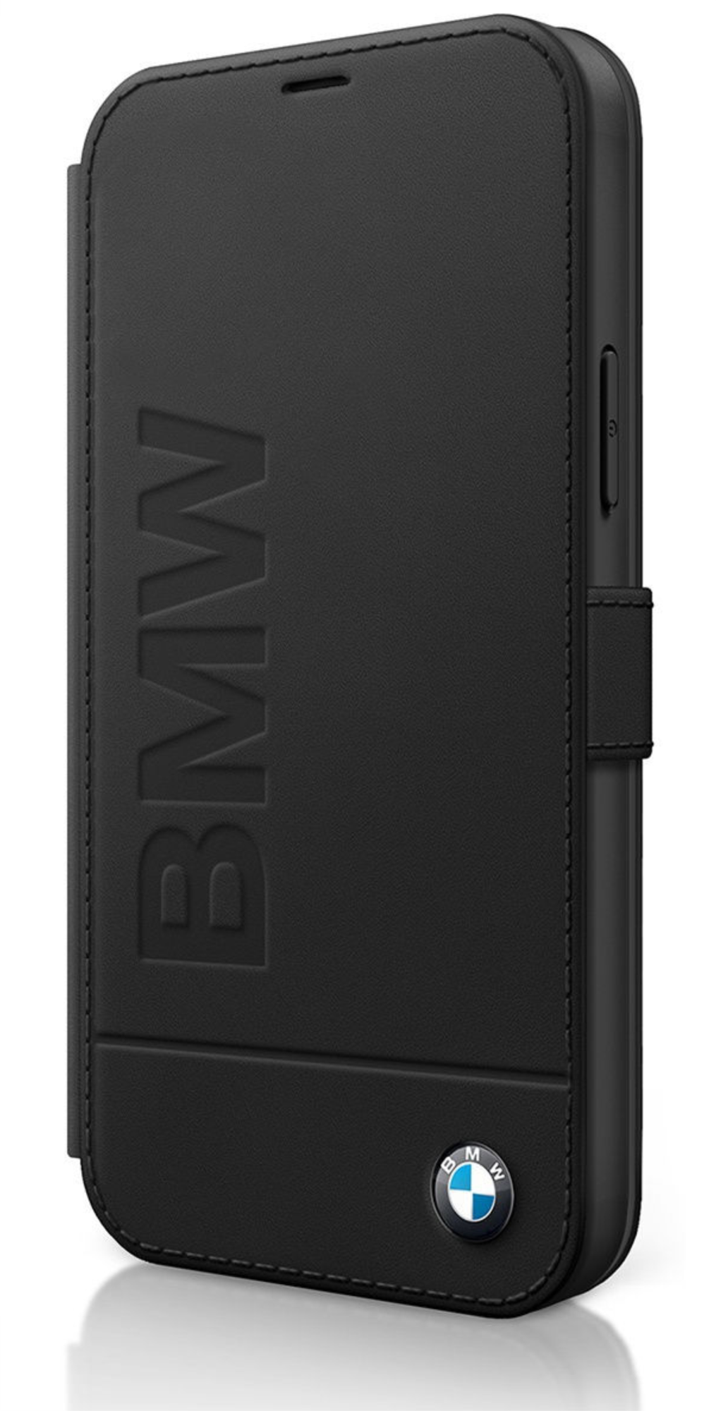 Чехол-книжка BMW Натуральной кожа с логотипом для Apple iPhone 12/12 Pro, Черный
