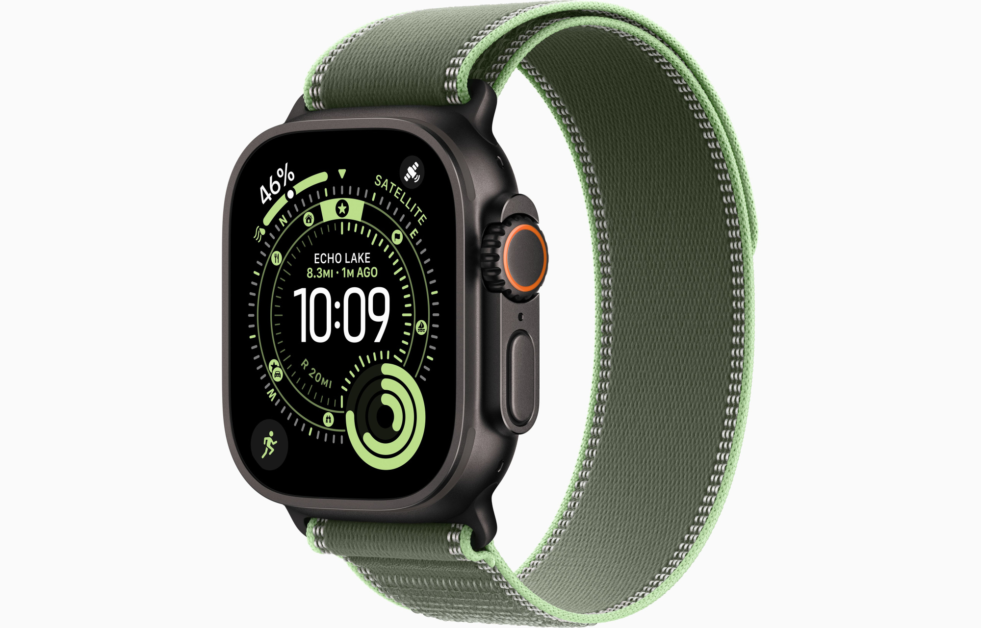 Apple Watch Ultra 3 GPS, 49 мм, корпус из черного титана, ремешок Trail Loop зеленого цвета