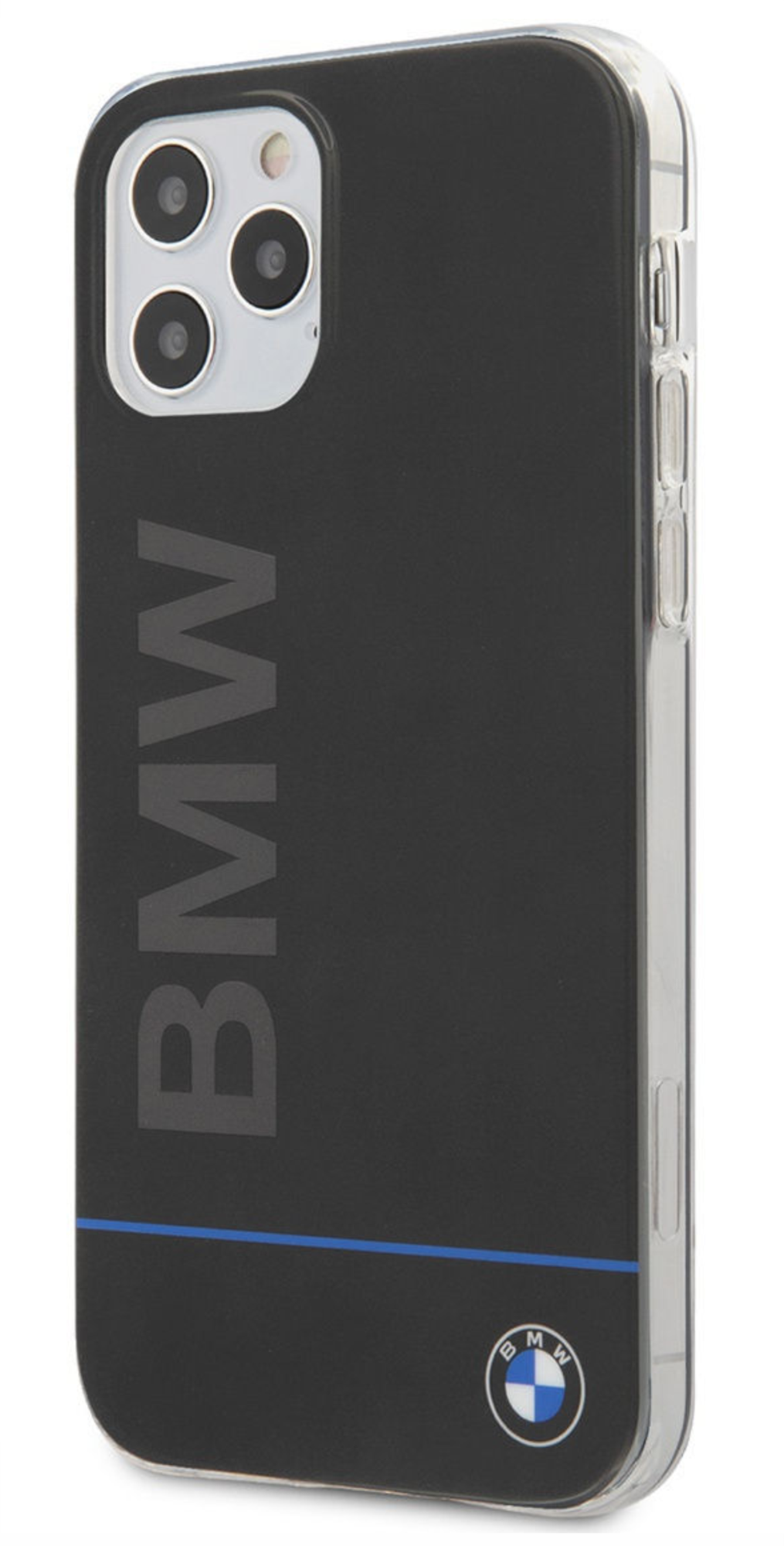 Чехол BMW Signature PC/TPU Синий логотип с линейной печатью для Apple iPhone 12/12 Pro, Черный