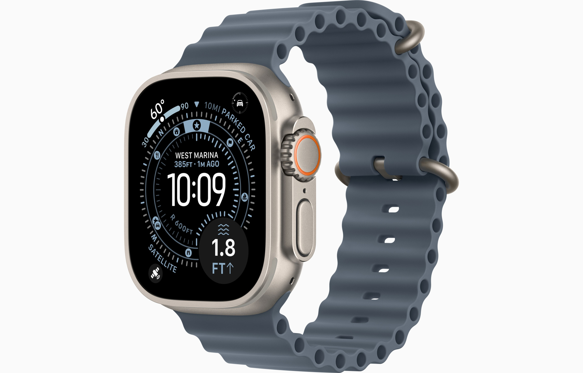 Apple Watch Ultra 3 GPS, 49 мм, корпус из бежевого титана, ремешок Ocean серо-синий