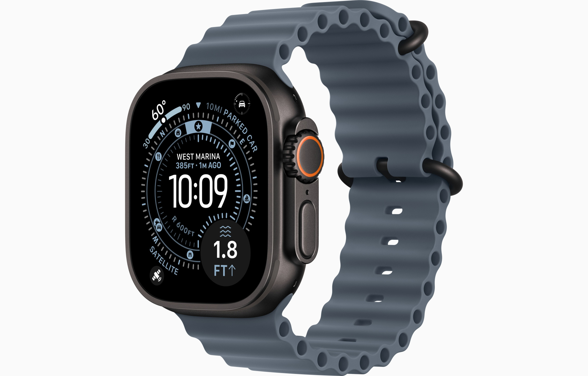 Apple Watch Ultra 3 GPS, 49 мм, корпус из черного титана, ремешок Ocean серо-синий
