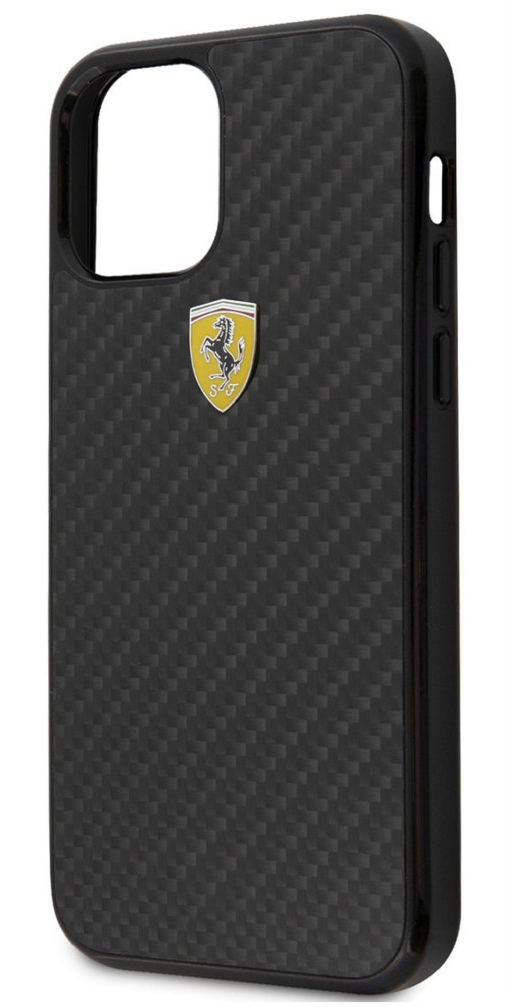 Чехол Ferrari для iPhone 12 Pro Max, Карбон с металлическим логотипом, Черный