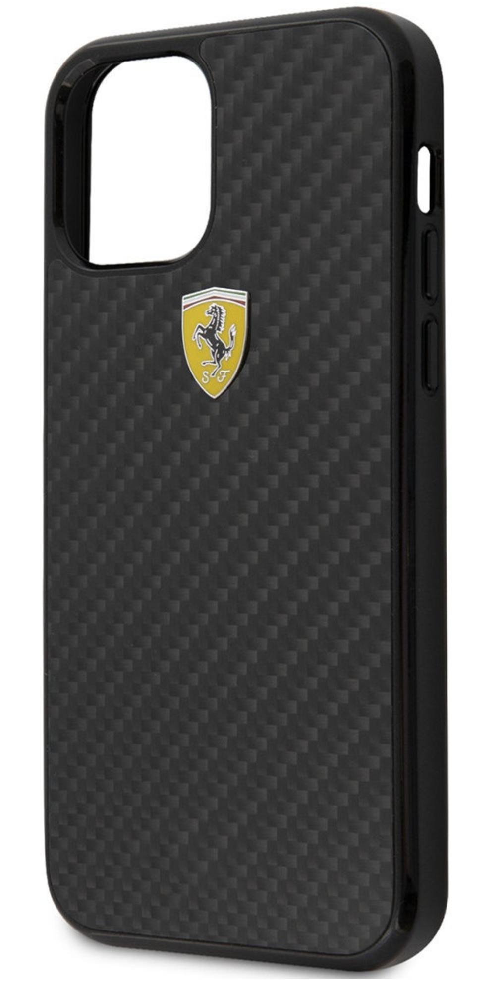 Чехол Ferrari Карбон с металлическим логотипом для Apple iPhone 12/12 Pro, Черный