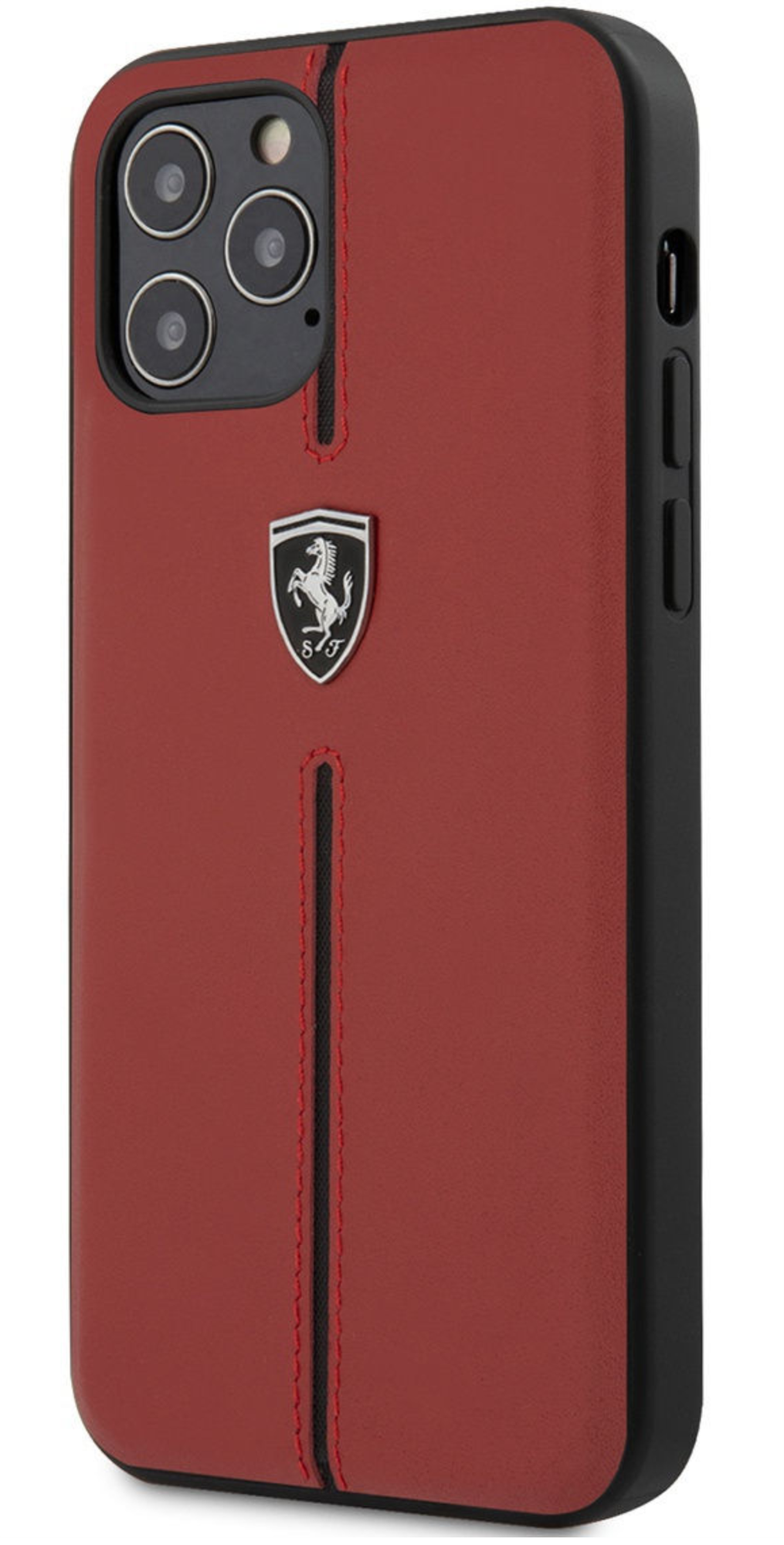 Чехол Ferrari для iPhone 12 Pro Max, Полоска из натуральной кожи/нейлона, Красный