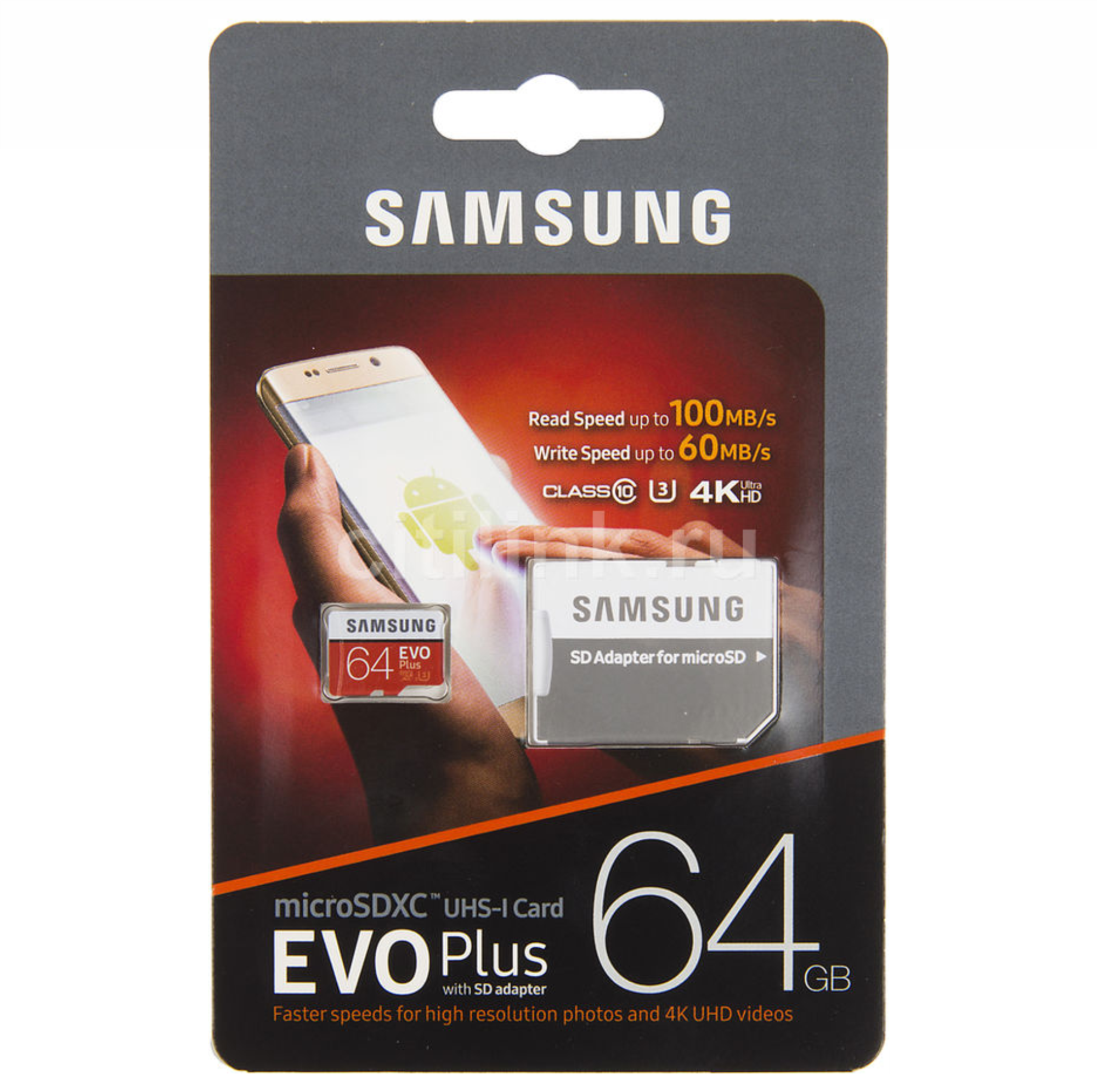 Карта памяти microSDXC UHS-I U3 Samsung EVO PLUS 2 64Гб 100Мб/с Class 10 с переходником SD MB-MC64GA/RU