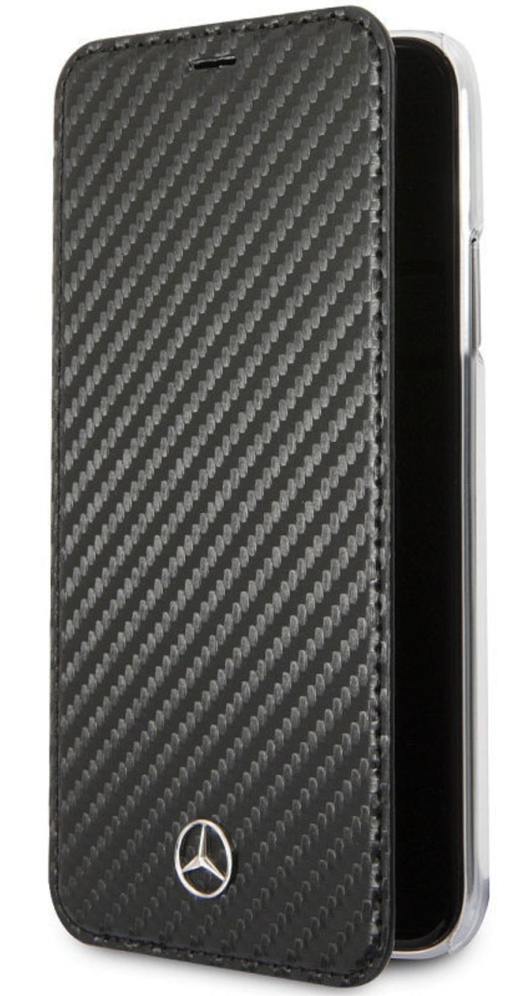 Чехол Mercedes для iPhone X/XS, Динамический книжный тип, Карбон Черный