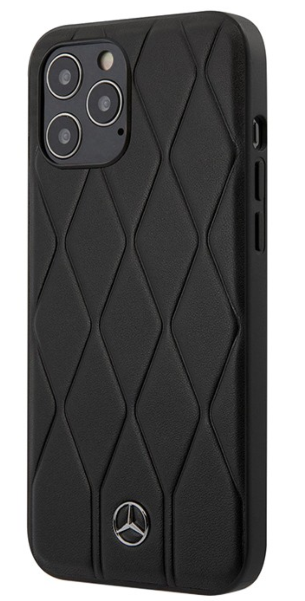 Чехол Mercedes для iPhone 12 Pro Max, Волнистая стеганая жесткая кожа, Черный