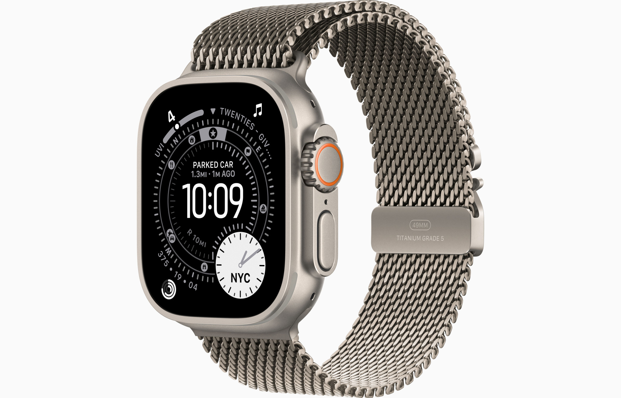 Apple Watch Ultra 3 GPS, 49 мм, корпус из бежевого титана, ремешок Milanese цвета Natural M (MEWY4), Бронзовый