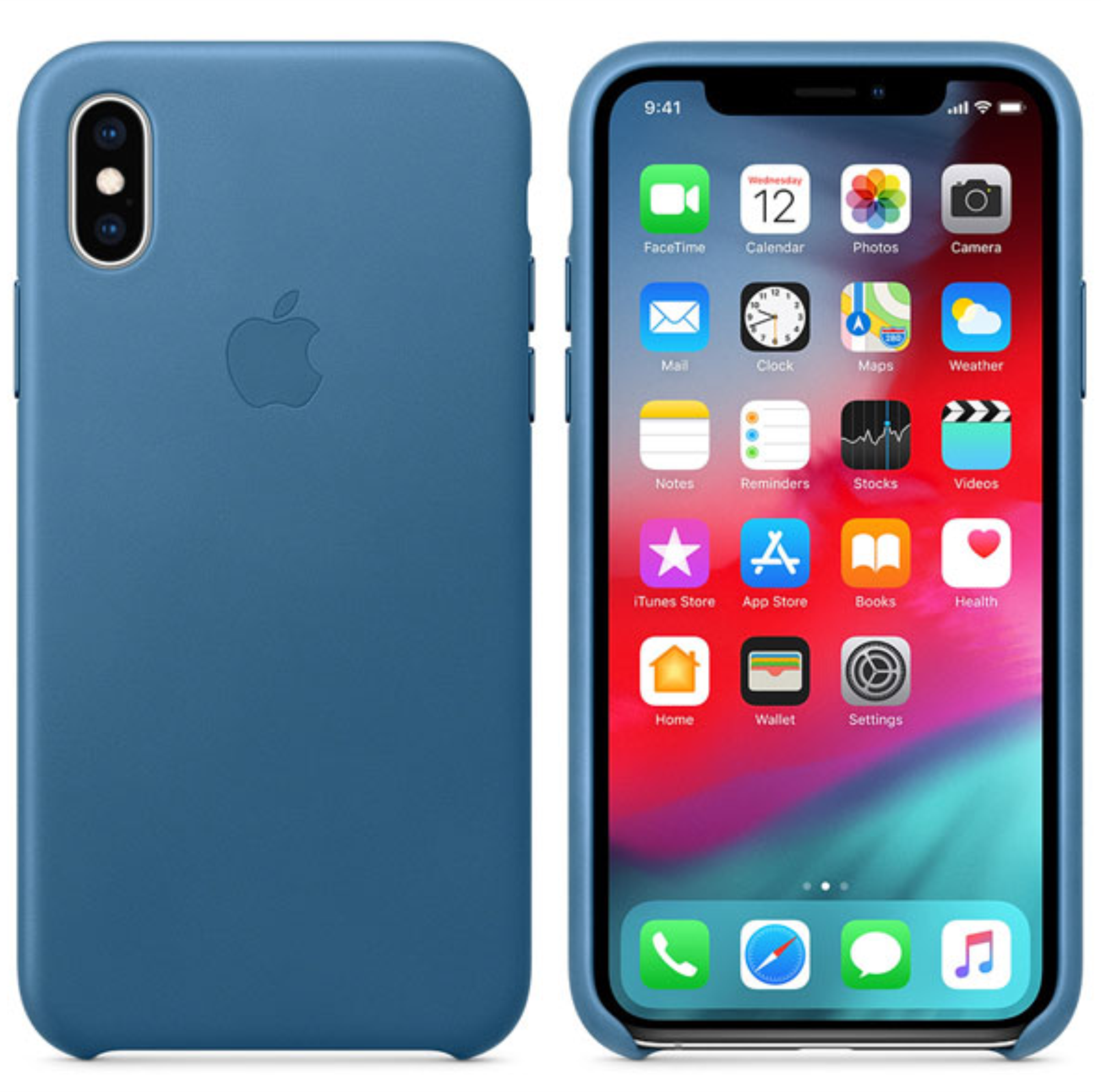 Чехол Apple Кожа для Apple iPhone X/XS, Синий (2)
