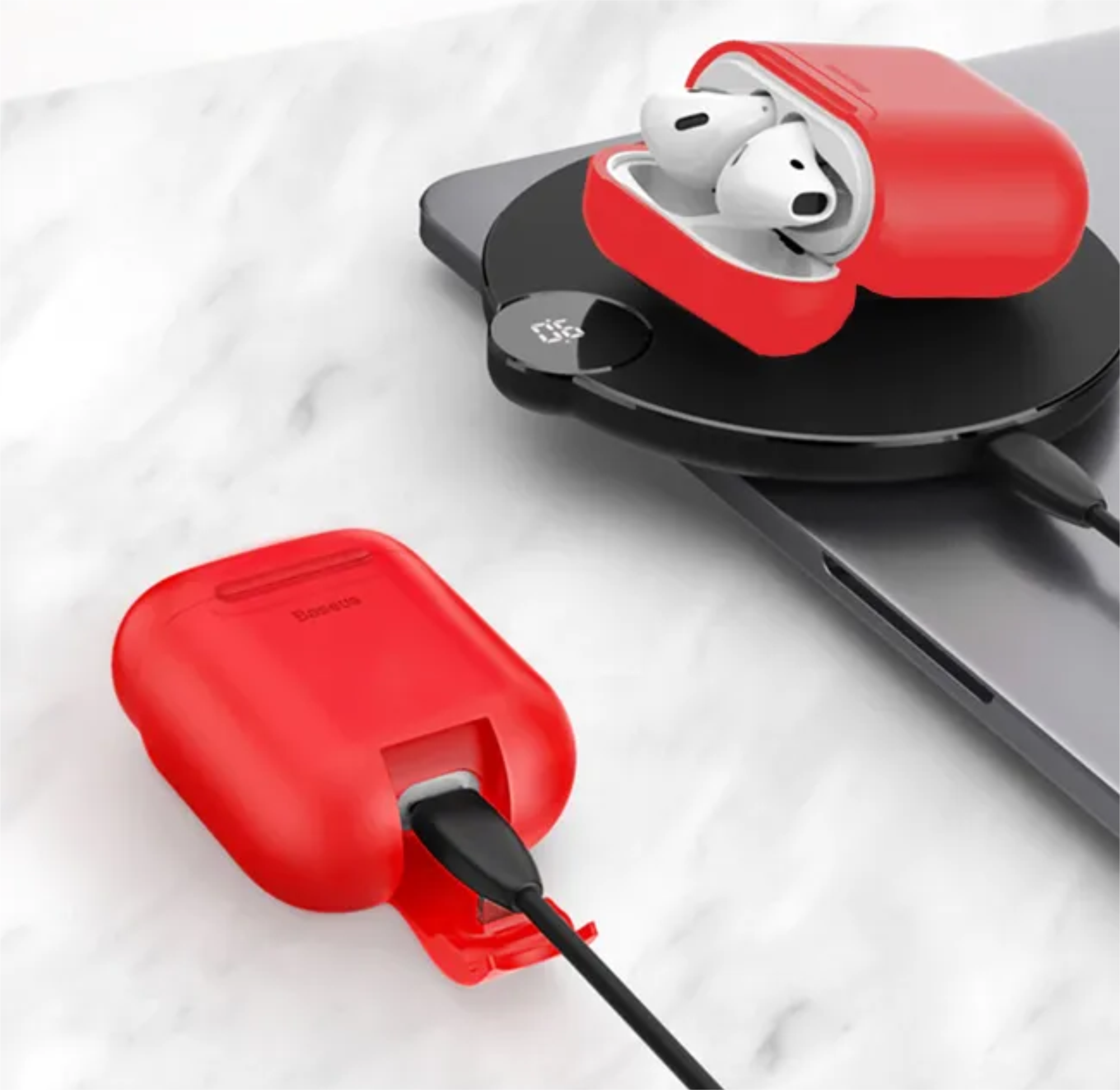 Чехол Baseus с зарядкой для Airpods, Красный