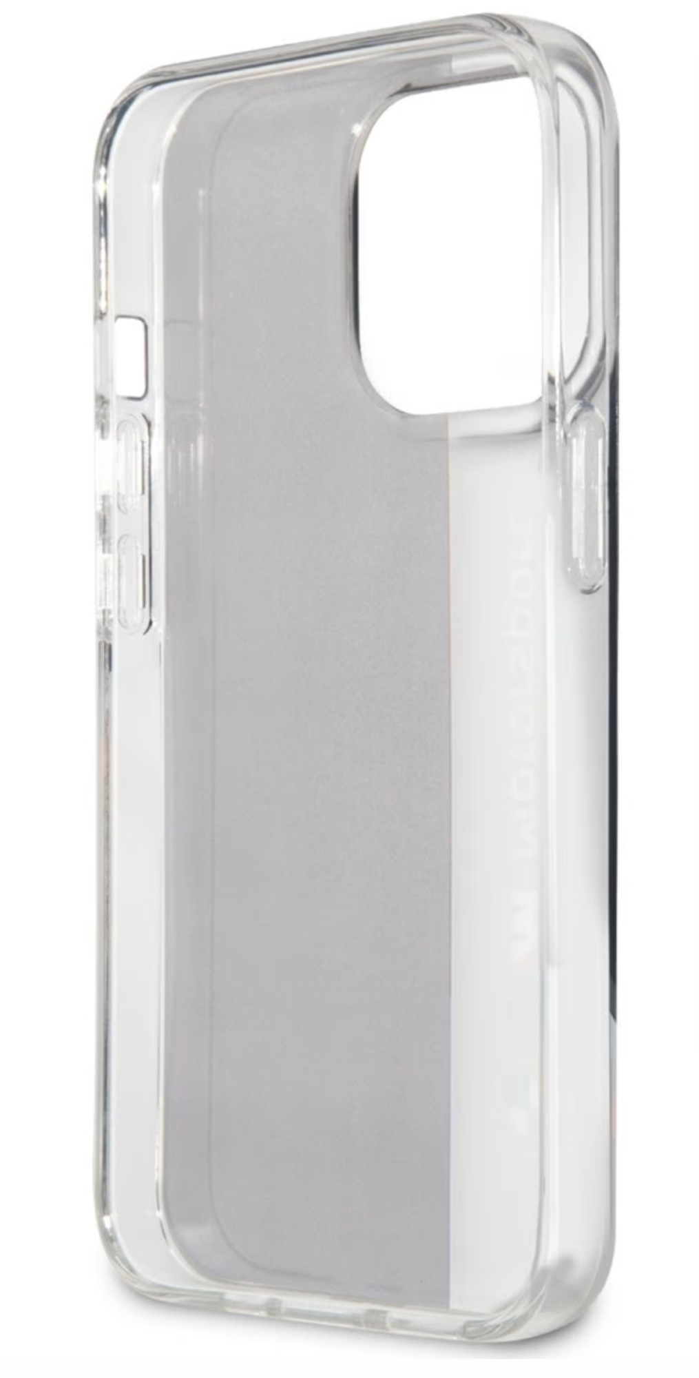 Чехол BMW для iPhone 13 Pro, Автоспорт PC/TPU, Трехцветный вертикальный, Прозрачно/Черный