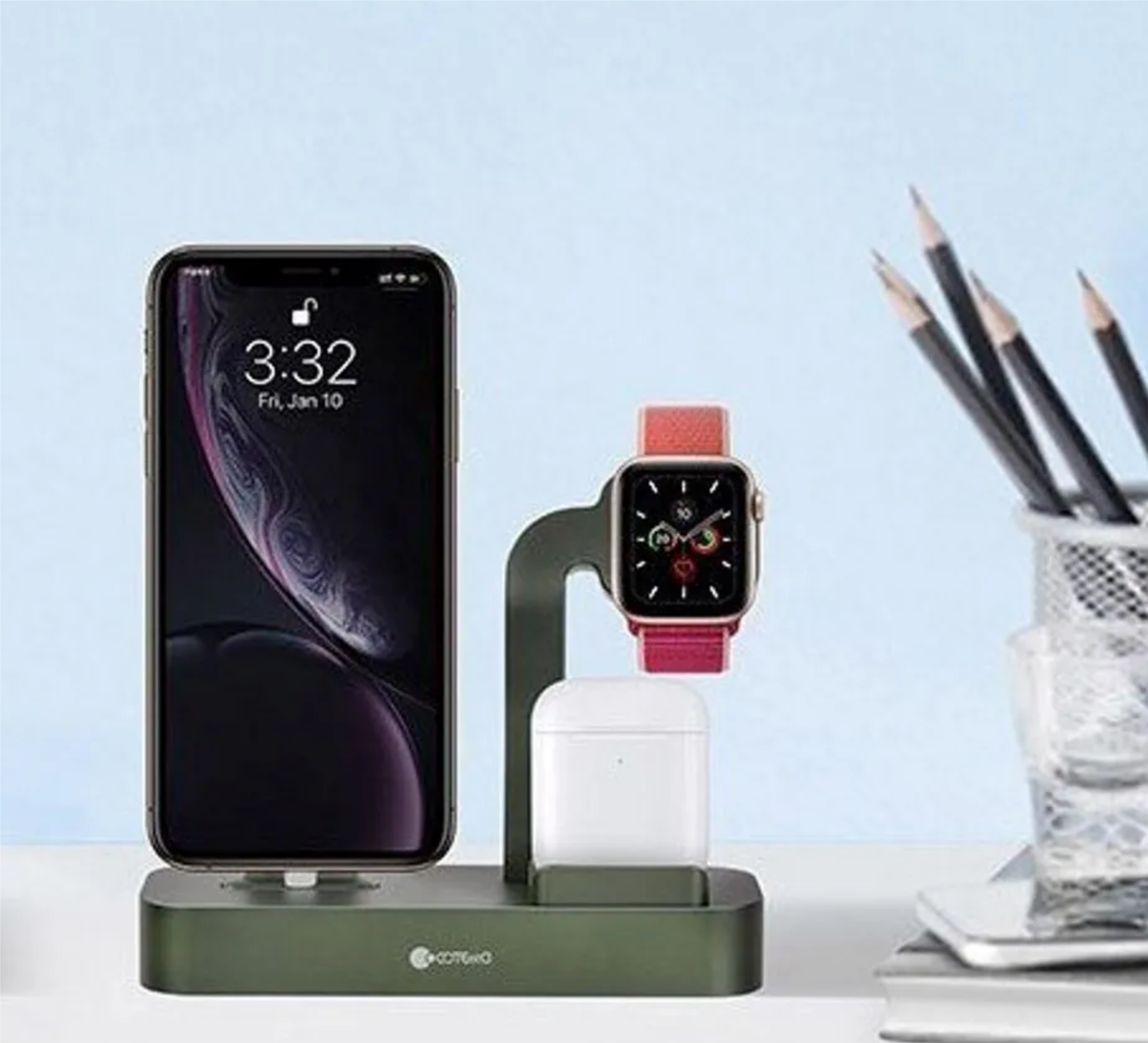 CoteetCI 3 в 1, Многофункциональный зарядный стенд для iPhone/Watch/AirPods, Зеленый