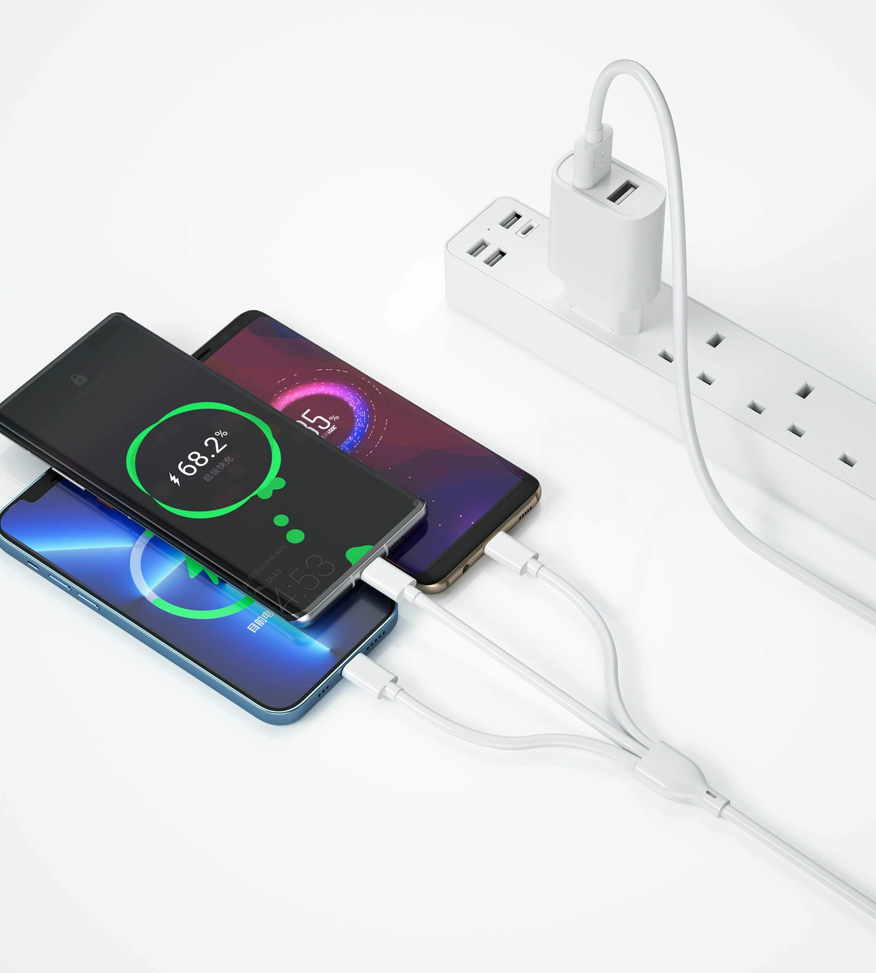 WiWU U003 USB-A + USB A + кабель 3in1, Белый